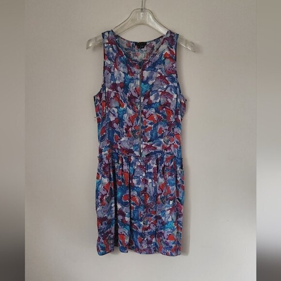 THEORY | Silk dress Achi Perplexing Watercolor red blue sz 6 - Picture 6 of 7